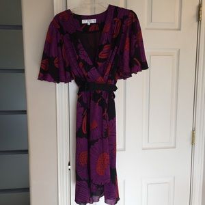 Trina Turk Purple Floral Flutter Sleeve Dress